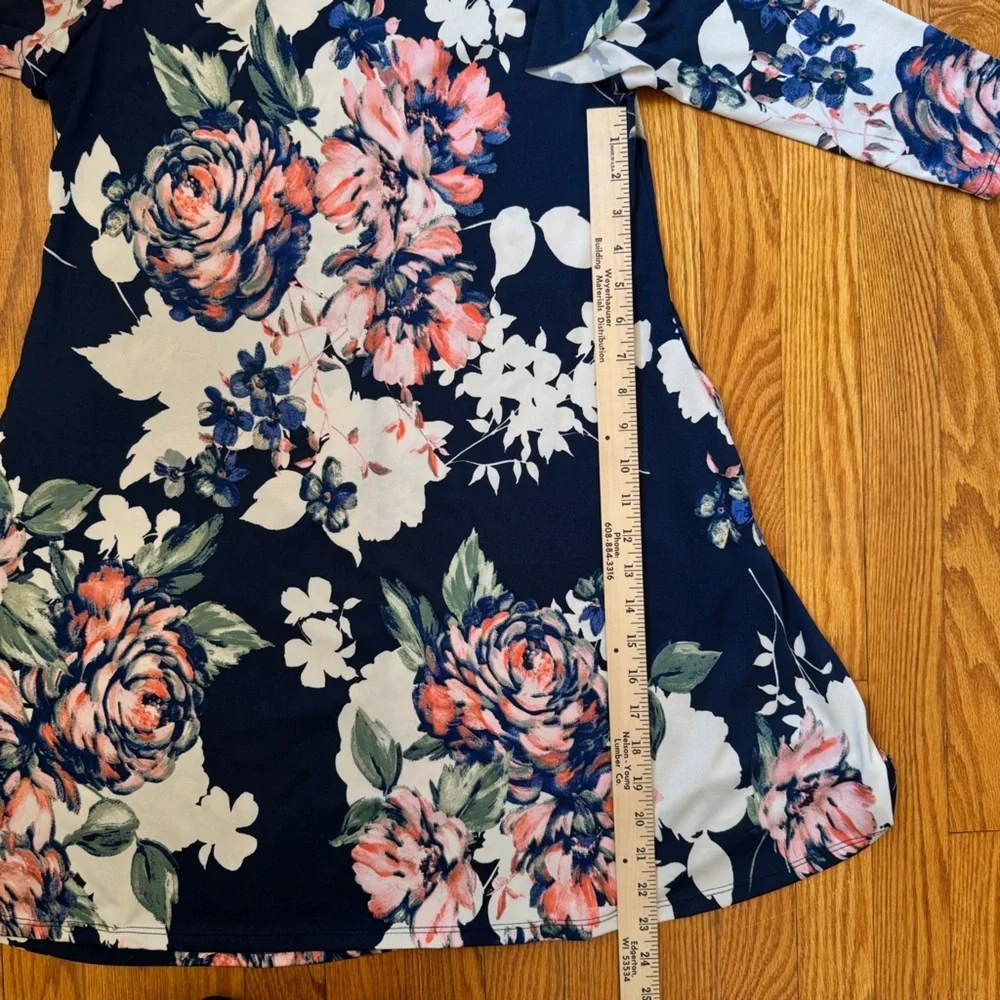 Annabelle Womens Floral 3/4 Sleeve Dress with Ruffled Shoulders & Pockets Size S - Picture 10 of 11
